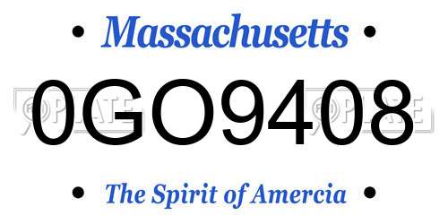 0GO9408 Massachusetts License Plate