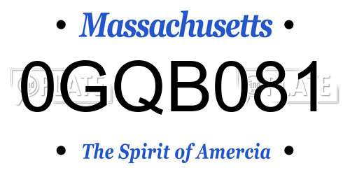 0GQB081 Massachusetts License Plate