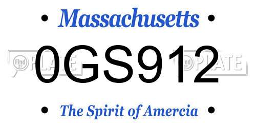 0GS912 Massachusetts License Plate