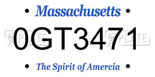 0GT3471 Massachusetts License Plate