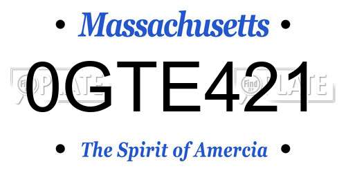 0GTE421 Massachusetts License Plate