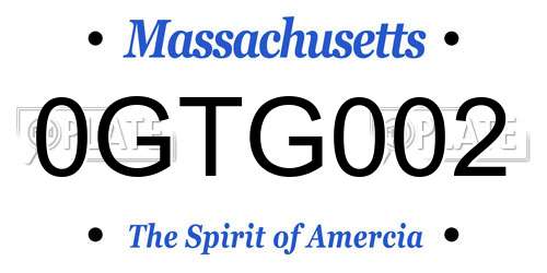 0GTG002 Massachusetts License Plate