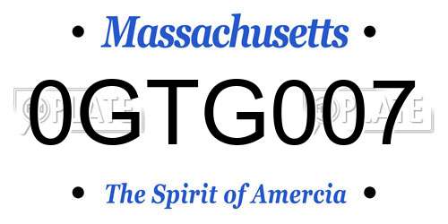 0GTG007 Massachusetts License Plate