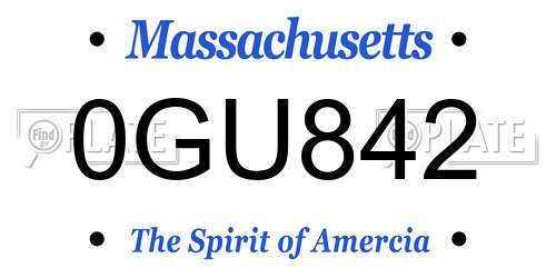 0GU842 Massachusetts License Plate