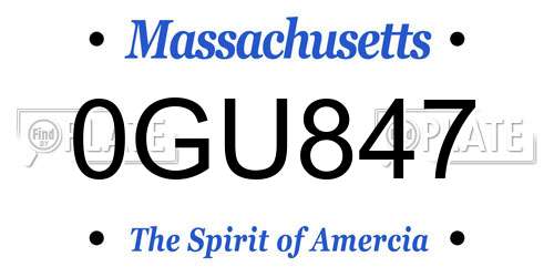 0GU847 Massachusetts License Plate