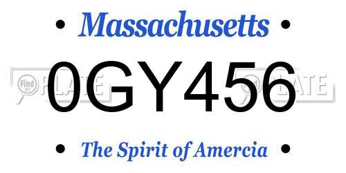0GY456 Massachusetts License Plate