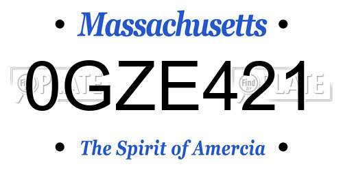 0GZE421 Massachusetts License Plate
