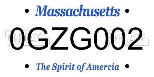 0GZG002 Massachusetts License Plate