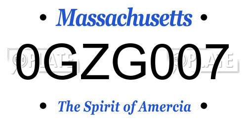 0GZG007 Massachusetts License Plate