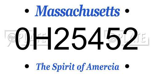 0H25452 Massachusetts License Plate