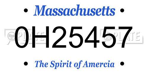 0H25457 Massachusetts License Plate
