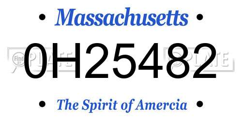 0H25482 Massachusetts License Plate