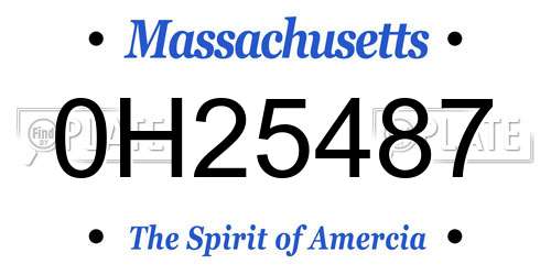 0H25487 Massachusetts License Plate