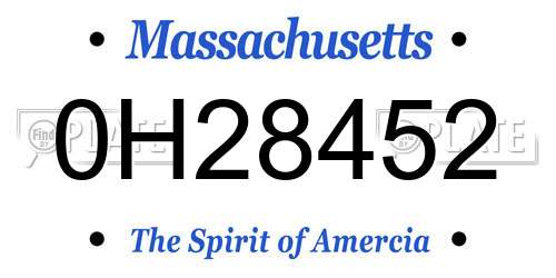 0H28452 Massachusetts License Plate