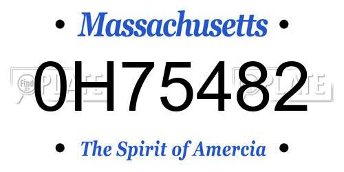0H75482 Massachusetts License Plate