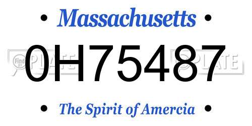 0H75487 Massachusetts License Plate