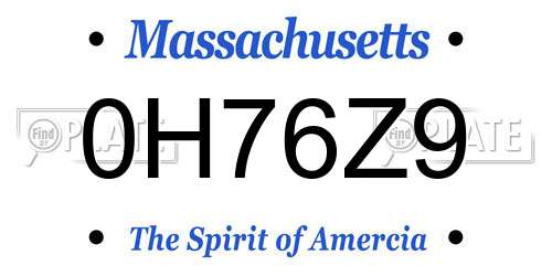 0H76Z9 Massachusetts License Plate