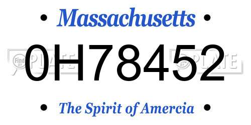 0H78452 Massachusetts License Plate