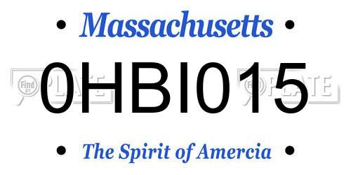 0HBI015 Massachusetts License Plate