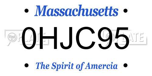 0HJC95 Massachusetts License Plate