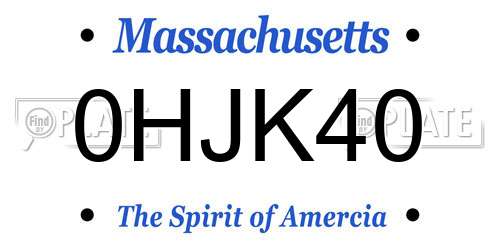 0HJK40 Massachusetts License Plate