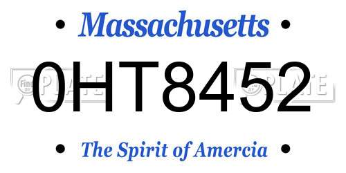 0HT8452 Massachusetts License Plate