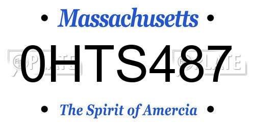 0HTS487 Massachusetts License Plate