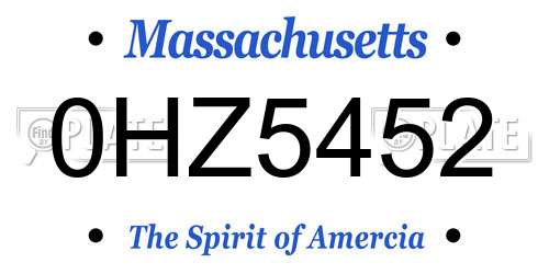 0HZ5452 Massachusetts License Plate