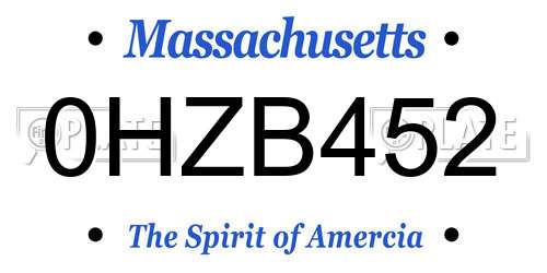 0HZB452 Massachusetts License Plate