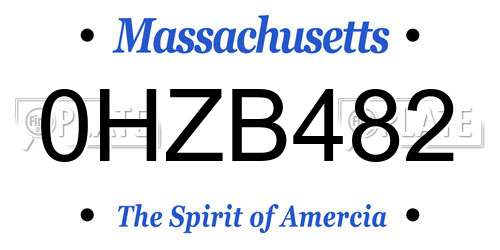 0HZB482 Massachusetts License Plate