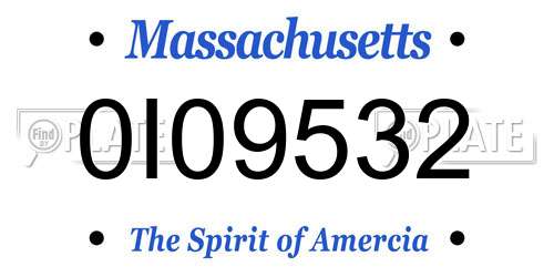 0I09532 Massachusetts License Plate