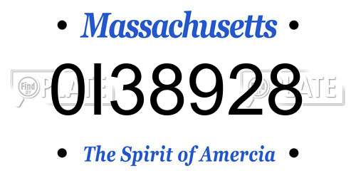 0I38928 Massachusetts License Plate