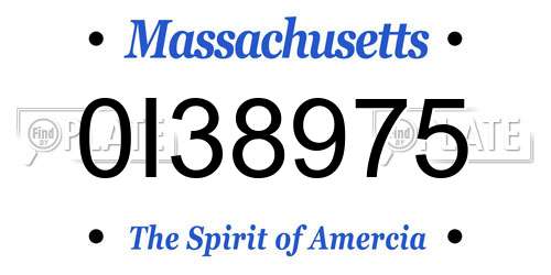 0I38975 Massachusetts License Plate