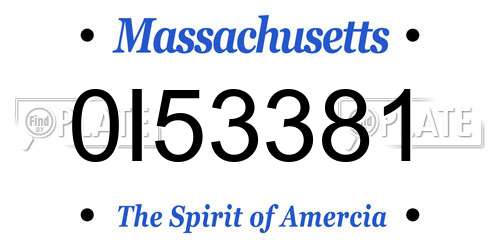 0I53381 Massachusetts License Plate