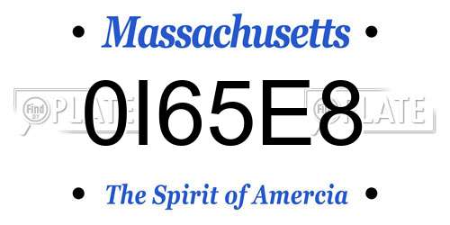 0I65E8 Massachusetts License Plate