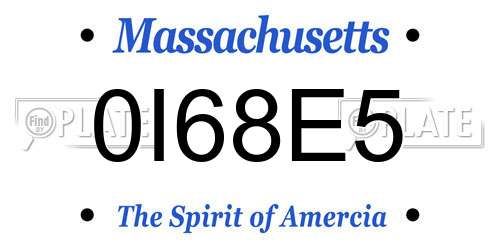 0I68E5 Massachusetts License Plate