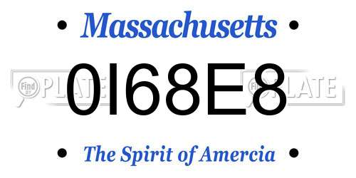 0I68E8 Massachusetts License Plate