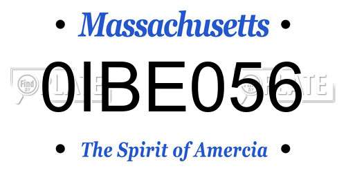 0IBE056 Massachusetts License Plate