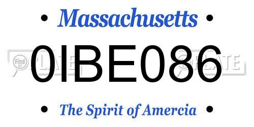 0IBE086 Massachusetts License Plate