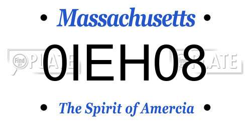 0IEH08 Massachusetts License Plate