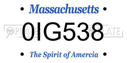 0IG538 Massachusetts License Plate