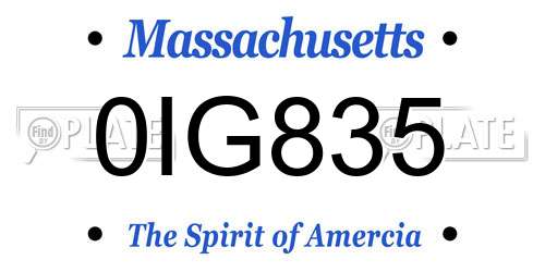 0IG835 Massachusetts License Plate