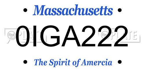0IGA222 Massachusetts License Plate