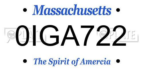 0IGA722 Massachusetts License Plate