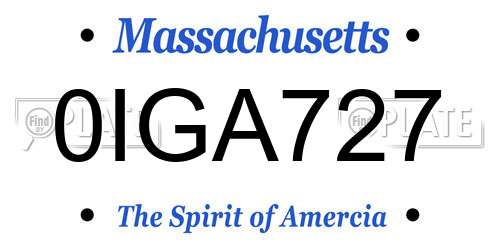 0IGA727 Massachusetts License Plate