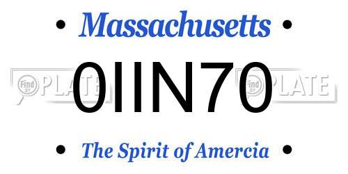 0IIN70 Massachusetts License Plate