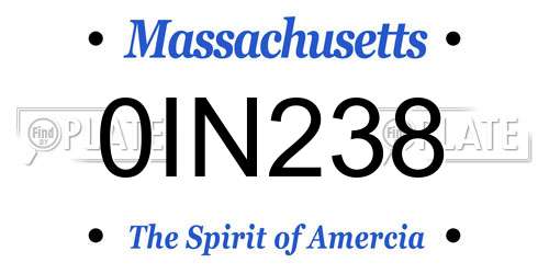 0IN238 Massachusetts License Plate