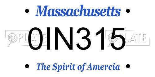 0IN315 Massachusetts License Plate