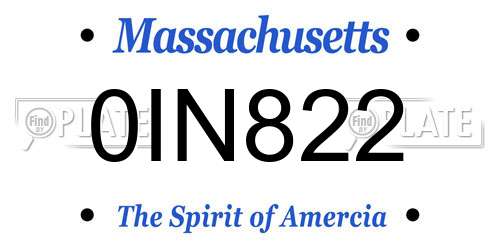 0IN822 Massachusetts License Plate