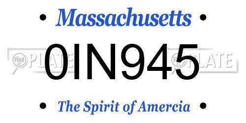 0IN945 Massachusetts License Plate